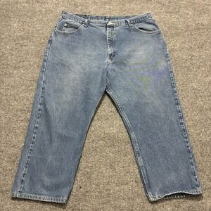 Wrangler Mens Straight Leg Jeans 42x30 Blue Denim Relaxed Fit Cotton High Rise